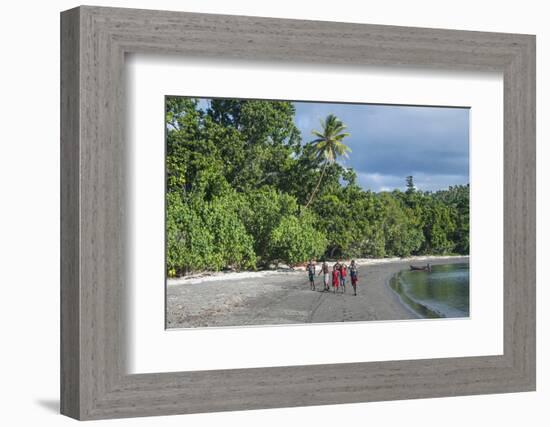 Local boys walking on a pretty black sand volcanic beach, Epi Island, Shepherd Islands, Vanuatu, Pa-Michael Runkel-Framed Photographic Print