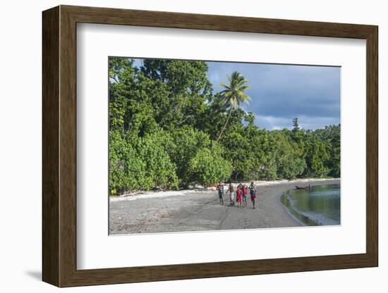 Local boys walking on a pretty black sand volcanic beach, Epi Island, Shepherd Islands, Vanuatu, Pa-Michael Runkel-Framed Photographic Print