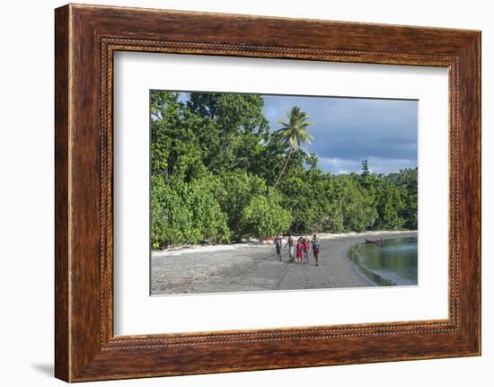 Local boys walking on a pretty black sand volcanic beach, Epi Island, Shepherd Islands, Vanuatu, Pa-Michael Runkel-Framed Photographic Print