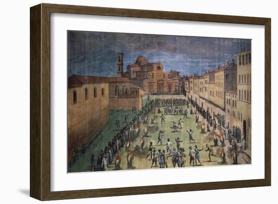 Local Festivities in Piazza Santo Spirito in Florence-null-Framed Giclee Print