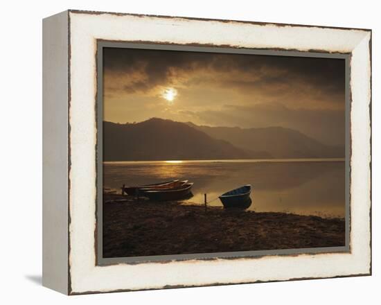 Local Fishing Boats on Phewa Lake at Sunset, Gandak, Nepal, Asia-Mark Chivers-Framed Premier Image Canvas