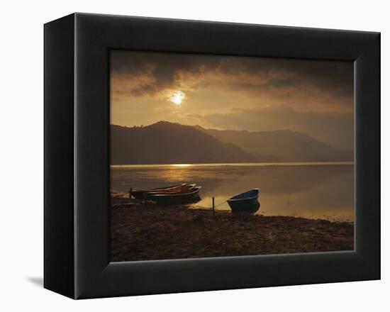 Local Fishing Boats on Phewa Lake at Sunset, Gandak, Nepal, Asia-Mark Chivers-Framed Premier Image Canvas