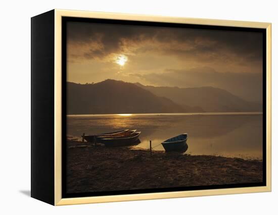 Local Fishing Boats on Phewa Lake at Sunset, Gandak, Nepal, Asia-Mark Chivers-Framed Premier Image Canvas