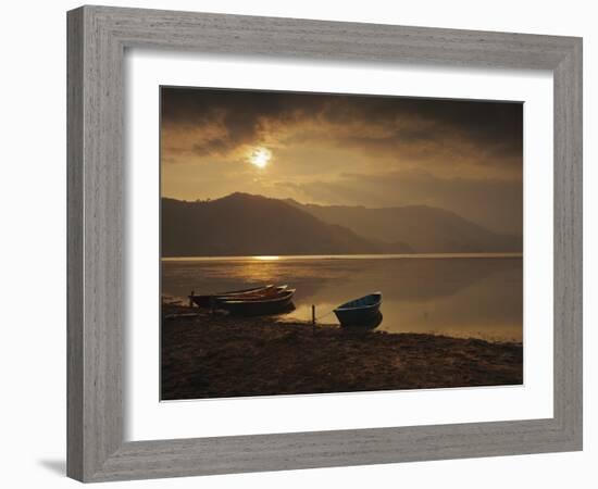 Local Fishing Boats on Phewa Lake at Sunset, Gandak, Nepal, Asia-Mark Chivers-Framed Photographic Print