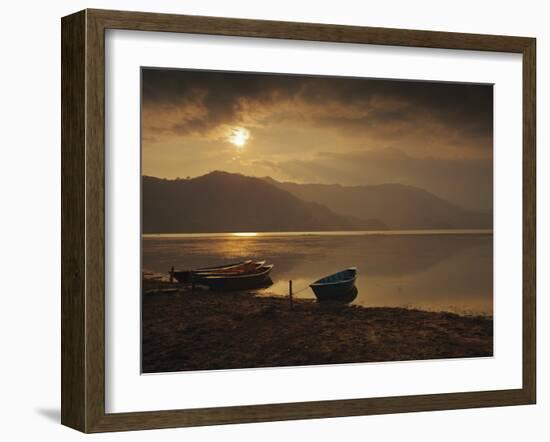 Local Fishing Boats on Phewa Lake at Sunset, Gandak, Nepal, Asia-Mark Chivers-Framed Photographic Print