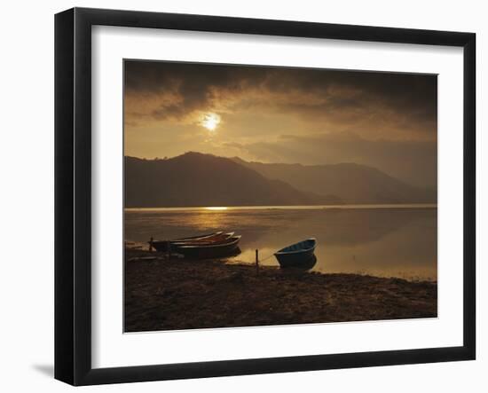 Local Fishing Boats on Phewa Lake at Sunset, Gandak, Nepal, Asia-Mark Chivers-Framed Photographic Print