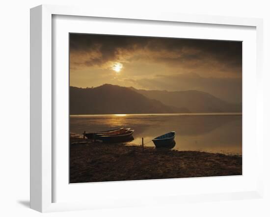 Local Fishing Boats on Phewa Lake at Sunset, Gandak, Nepal, Asia-Mark Chivers-Framed Photographic Print