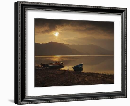 Local Fishing Boats on Phewa Lake at Sunset, Gandak, Nepal, Asia-Mark Chivers-Framed Photographic Print