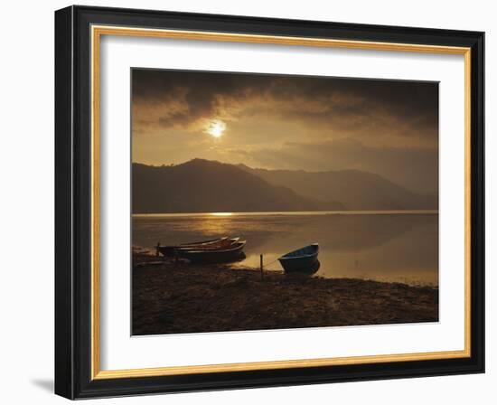 Local Fishing Boats on Phewa Lake at Sunset, Gandak, Nepal, Asia-Mark Chivers-Framed Photographic Print