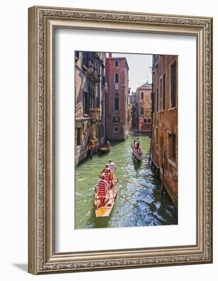 Local Gondaliers Row their Traditional Boat in One of Cannaregios Canals, Cannaregio, Venice-Cahir Davitt-Framed Photographic Print