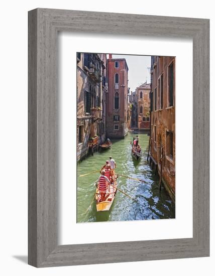 Local Gondaliers Row their Traditional Boat in One of Cannaregios Canals, Cannaregio, Venice-Cahir Davitt-Framed Photographic Print