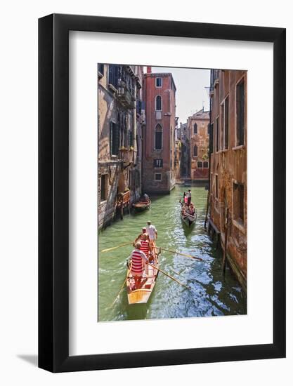 Local Gondaliers Row their Traditional Boat in One of Cannaregios Canals, Cannaregio, Venice-Cahir Davitt-Framed Photographic Print