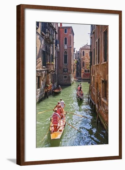 Local Gondaliers Row their Traditional Boat in One of Cannaregios Canals, Cannaregio, Venice-Cahir Davitt-Framed Photographic Print