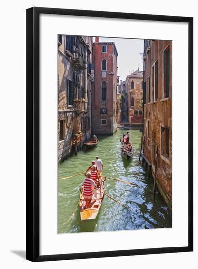 Local Gondaliers Row their Traditional Boat in One of Cannaregios Canals, Cannaregio, Venice-Cahir Davitt-Framed Photographic Print