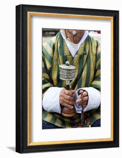 Local Man Holding a Prayer Wheel and Beads, Paro District, Bhutan, Asia-Jordan Banks-Framed Photographic Print