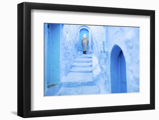 Local Man in the Blue Streets of the Medina, Chefchaouen, Morocco, North Africa, Africa-Jordan Banks-Framed Photographic Print