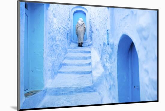 Local Man in the Blue Streets of the Medina, Chefchaouen, Morocco, North Africa, Africa-Jordan Banks-Mounted Photographic Print