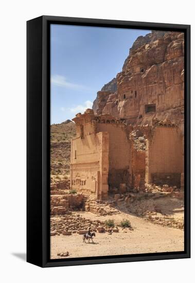 Local Man on Donkey Passes Qasr Al-Bint Temple, Jordan-Eleanor Scriven-Framed Premier Image Canvas