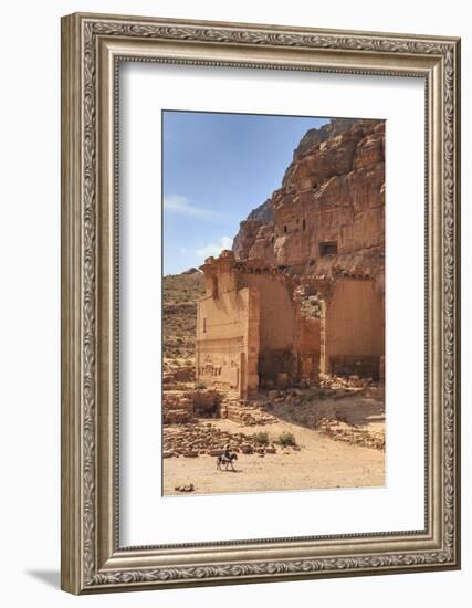 Local Man on Donkey Passes Qasr Al-Bint Temple, Jordan-Eleanor Scriven-Framed Photographic Print