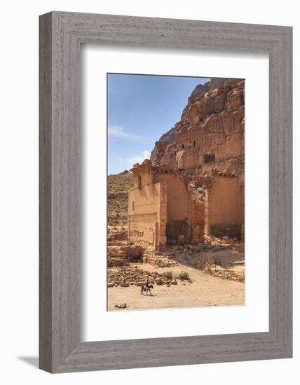 Local Man on Donkey Passes Qasr Al-Bint Temple, Jordan-Eleanor Scriven-Framed Photographic Print