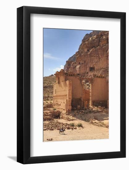 Local Man on Donkey Passes Qasr Al-Bint Temple, Jordan-Eleanor Scriven-Framed Photographic Print