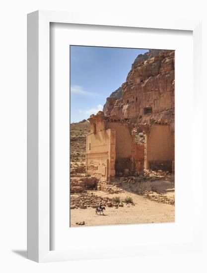 Local Man on Donkey Passes Qasr Al-Bint Temple, Jordan-Eleanor Scriven-Framed Photographic Print