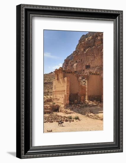 Local Man on Donkey Passes Qasr Al-Bint Temple, Jordan-Eleanor Scriven-Framed Photographic Print