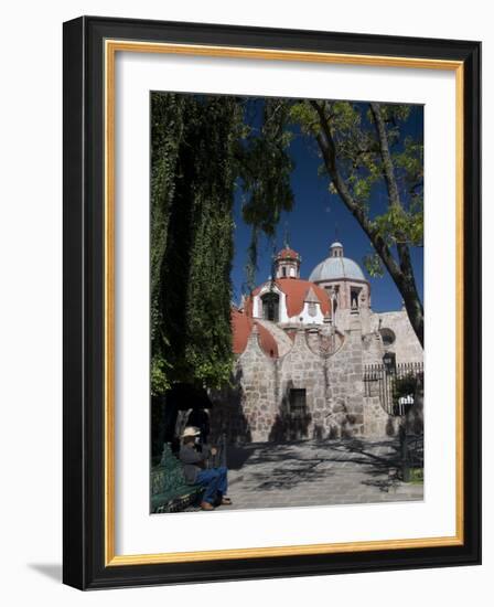 Local Man Resting on a Park Bench with Iglesia Del Carmen in Background, Morelia, Michoacan-Richard Maschmeyer-Framed Photographic Print