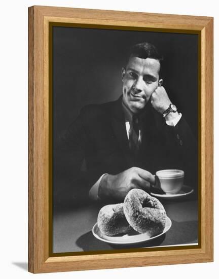 Local Man with Donuts and Coffee-Ralph Morse-Framed Premier Image Canvas