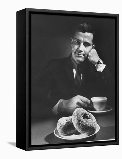 Local Man with Donuts and Coffee-Ralph Morse-Framed Premier Image Canvas