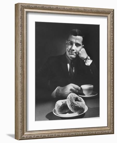 Local Man with Donuts and Coffee-Ralph Morse-Framed Photographic Print