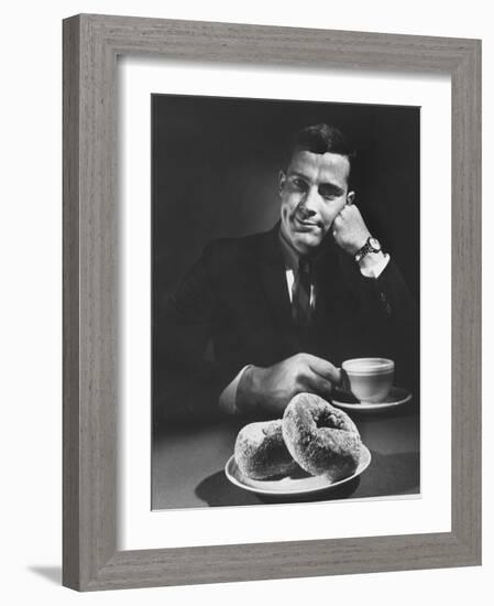 Local Man with Donuts and Coffee-Ralph Morse-Framed Photographic Print