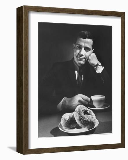 Local Man with Donuts and Coffee-Ralph Morse-Framed Photographic Print