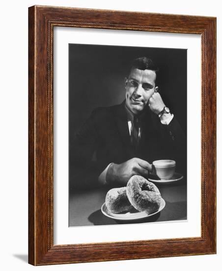 Local Man with Donuts and Coffee-Ralph Morse-Framed Photographic Print