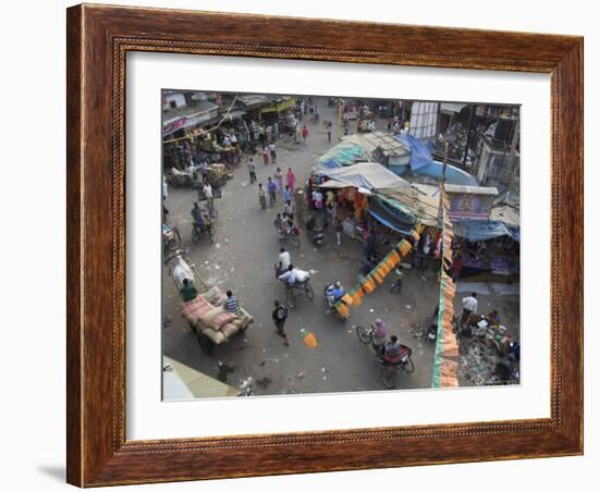 Local Market and Rickshaws Seen from Above, Pahar Ganj, Main Bazaar, New Delhi, Delhi, India-Eitan Simanor-Framed Photographic Print