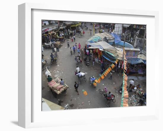 Local Market and Rickshaws Seen from Above, Pahar Ganj, Main Bazaar, New Delhi, Delhi, India-Eitan Simanor-Framed Photographic Print