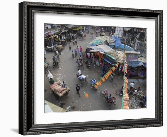 Local Market and Rickshaws Seen from Above, Pahar Ganj, Main Bazaar, New Delhi, Delhi, India-Eitan Simanor-Framed Photographic Print