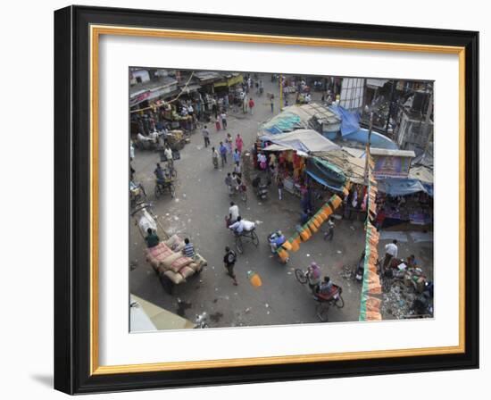 Local Market and Rickshaws Seen from Above, Pahar Ganj, Main Bazaar, New Delhi, Delhi, India-Eitan Simanor-Framed Photographic Print