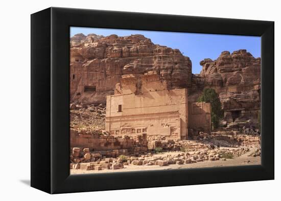 Local Men on Donkeys Pass Qasr Al-Bint Temple, City of Petra Ruins, Petra, Jordan, Middle East-Eleanor Scriven-Framed Premier Image Canvas