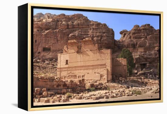 Local Men on Donkeys Pass Qasr Al-Bint Temple, City of Petra Ruins, Petra, Jordan, Middle East-Eleanor Scriven-Framed Premier Image Canvas