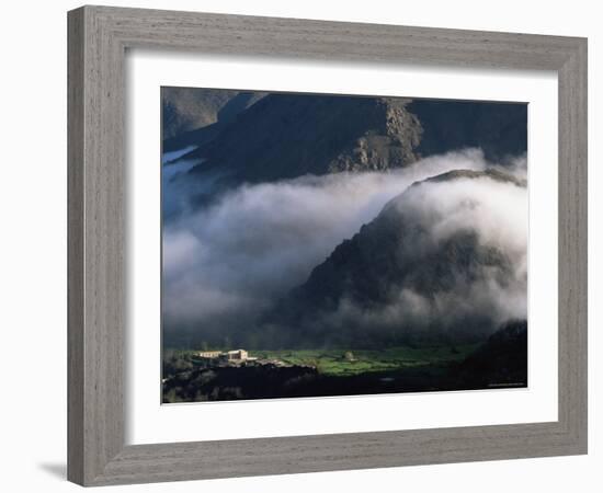 Local School Below Mist Rising in Valley of the High Atlas Mountains, Morocco, North Africa, Africa-David Poole-Framed Photographic Print