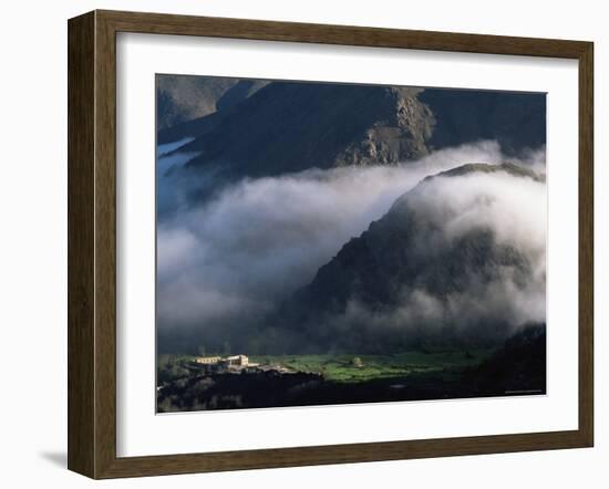 Local School Below Mist Rising in Valley of the High Atlas Mountains, Morocco, North Africa, Africa-David Poole-Framed Photographic Print