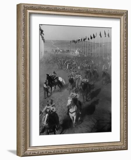 Local Sheriff's Posse Supplying Movie-like Touch to Jamboree at the "Avenue of Flags"-Ed Clark-Framed Photographic Print