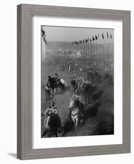 Local Sheriff's Posse Supplying Movie-like Touch to Jamboree at the "Avenue of Flags"-Ed Clark-Framed Photographic Print