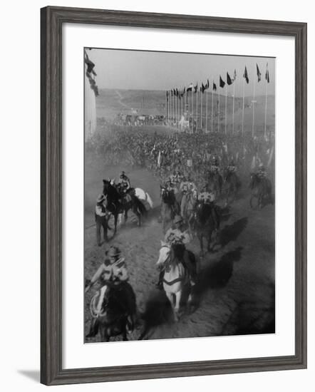 Local Sheriff's Posse Supplying Movie-like Touch to Jamboree at the "Avenue of Flags"-Ed Clark-Framed Photographic Print