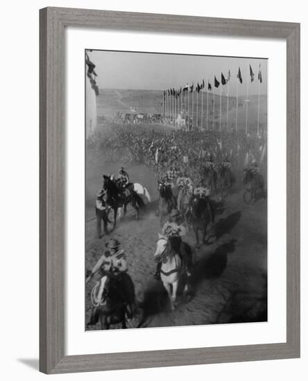 Local Sheriff's Posse Supplying Movie-like Touch to Jamboree at the "Avenue of Flags"-Ed Clark-Framed Photographic Print