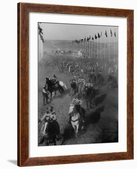 Local Sheriff's Posse Supplying Movie-like Touch to Jamboree at the "Avenue of Flags"-Ed Clark-Framed Photographic Print