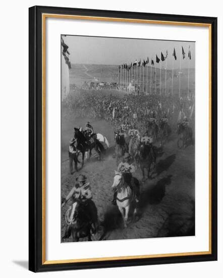 Local Sheriff's Posse Supplying Movie-like Touch to Jamboree at the "Avenue of Flags"-Ed Clark-Framed Photographic Print