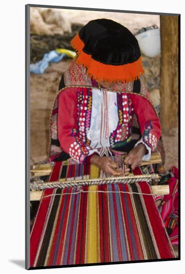 Local woman in the Sacred Valley Peru weaving with yarn in traditional clothes-Bill Bachmann-Mounted Photographic Print
