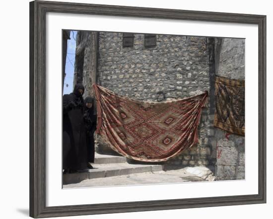 Local Woman Walking Down Steps, Blanket on Wall, Aleppo (Haleb), Syria, Middle East-Christian Kober-Framed Photographic Print